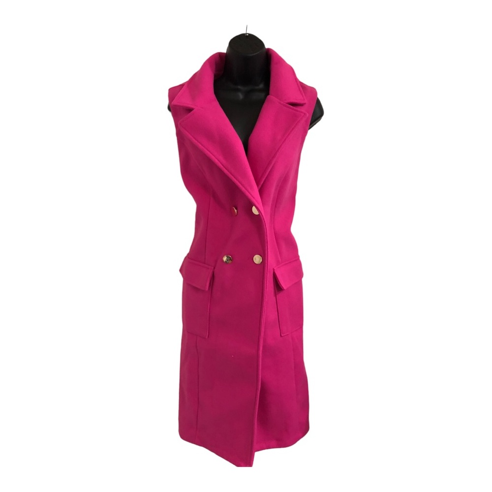 Haute Monde pink peacoat style double breasted gold button coat vest size large